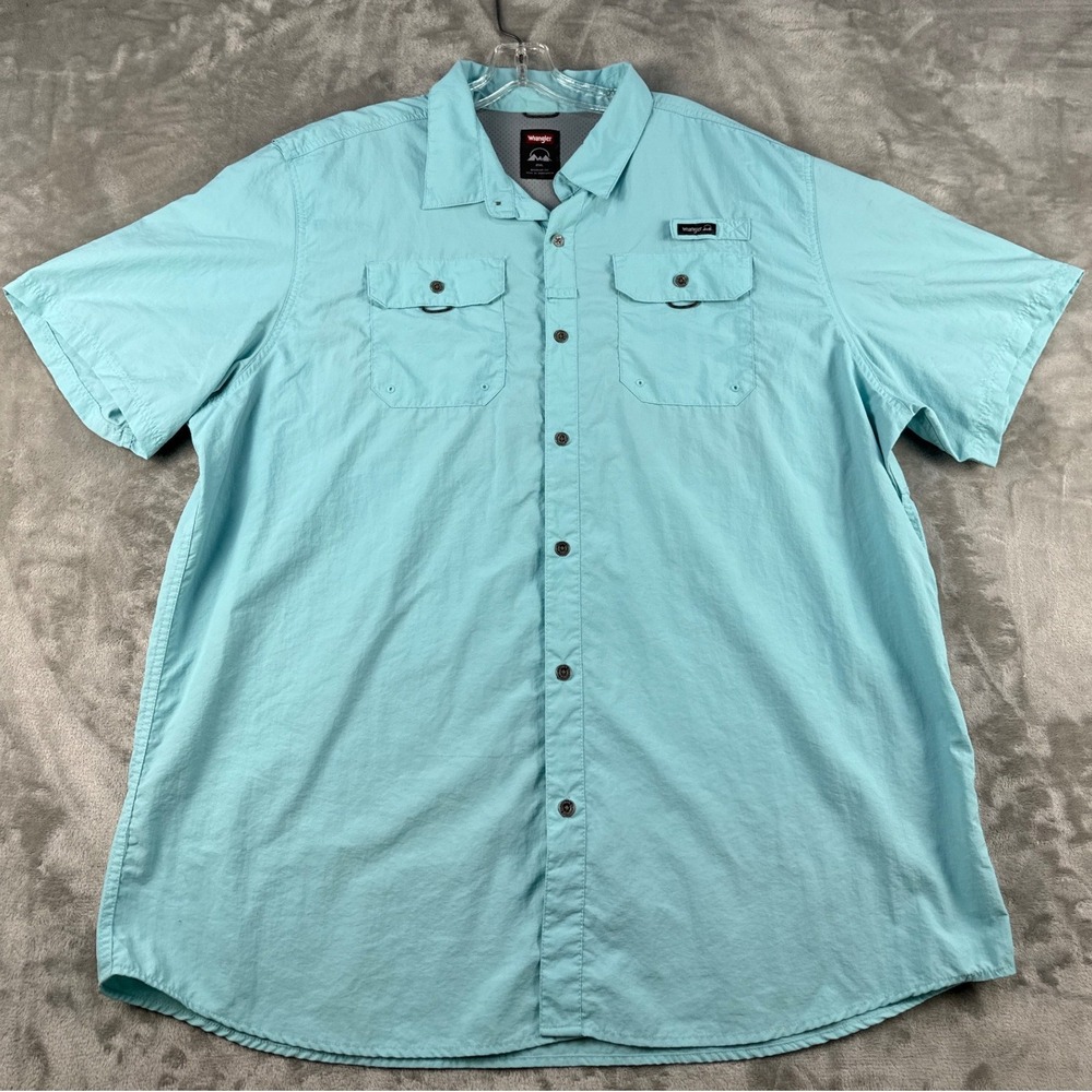 Wrangler Button-Down Mens 2XL Outdoor Turquoise Short Sleeve Vented EUC